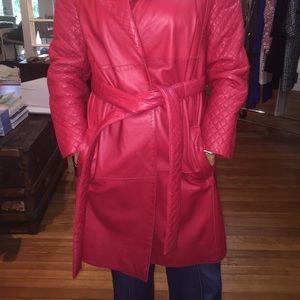 Oscar De La Renta Red Leather Coat